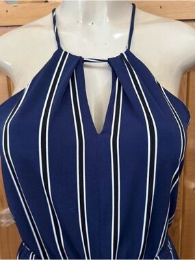 Express Navy Striped Halter Jumpsuit